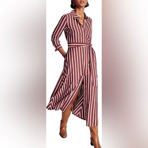 4. Boden • NWT $237 Marcia Stripe Long Sleeve Cotton Blend Shirtdress PTP 18”-21